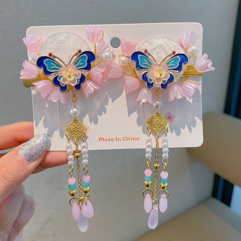 Ancient style hair accessories kidshan dynasty headwear girl ribbon hairpin chinese style costume little girl tassel step shake hairpin