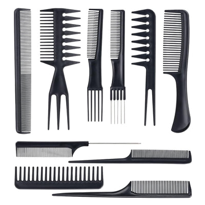Ten-piece hairdressing comb set, pointed tail comb, hairdressing wide-tooth comb, hair dyeing comb, crocodile clip, duckbill clip, cross-border supply