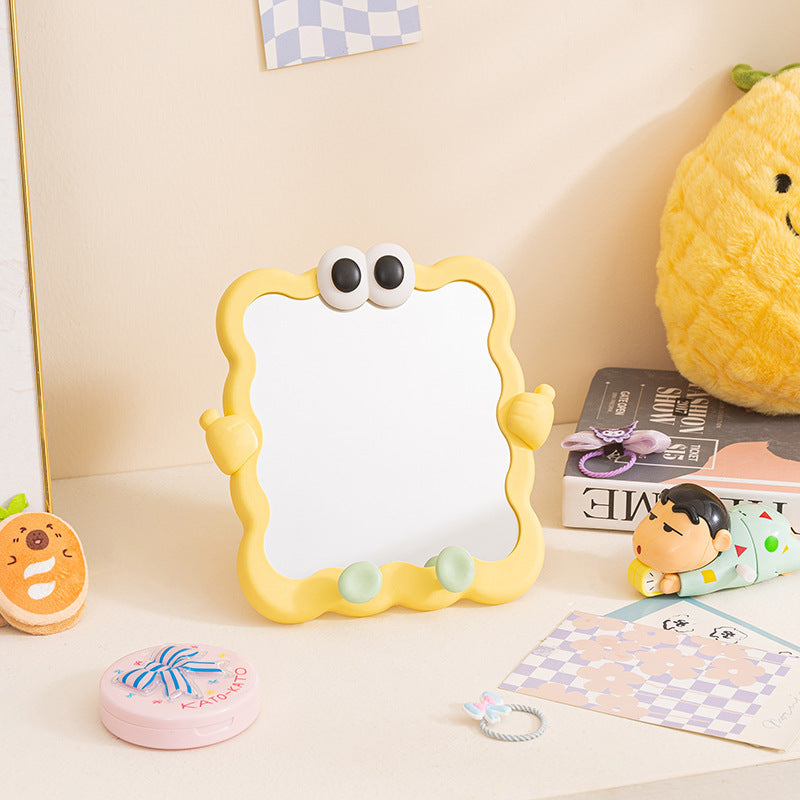 Cartoon vanity mirror - desktop, wall-mountable makeup mirror with plastic storage - perfect for home and office
