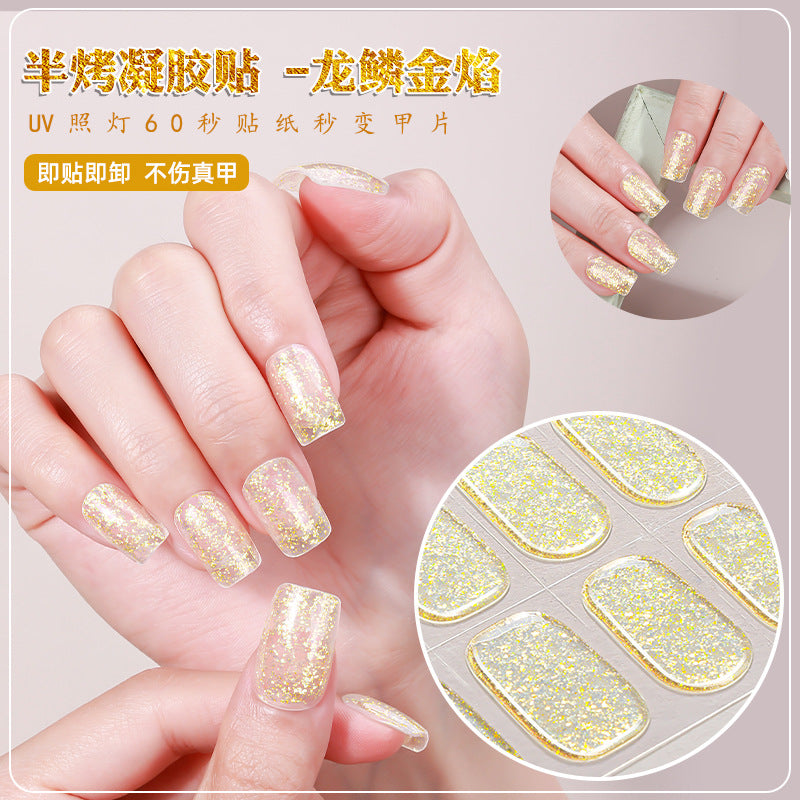 Zhengxiang custom gel nail stickers - waterproof, sparkling cloud brocade uv semi-cured nail art stickers - cross-border e-commerce for us & european amazon