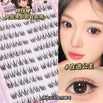 Jonbos self-adhesive glue-free false eyelashes - brown baileys, "runaway princess" natural style, born-with-it single cluster lashes