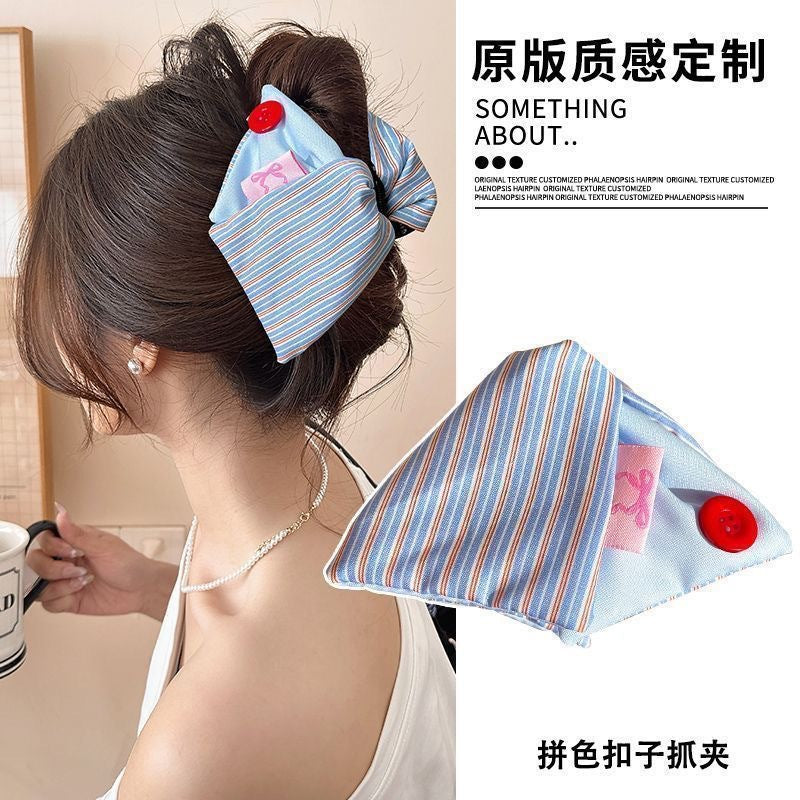 Sense of design red fabric hairpin female back of head gripper large classy triangle shark clip hairpin headwear