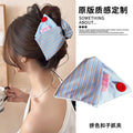 Sense of design red fabric hairpin female back of head gripper large classy triangle shark clip hairpin headwear