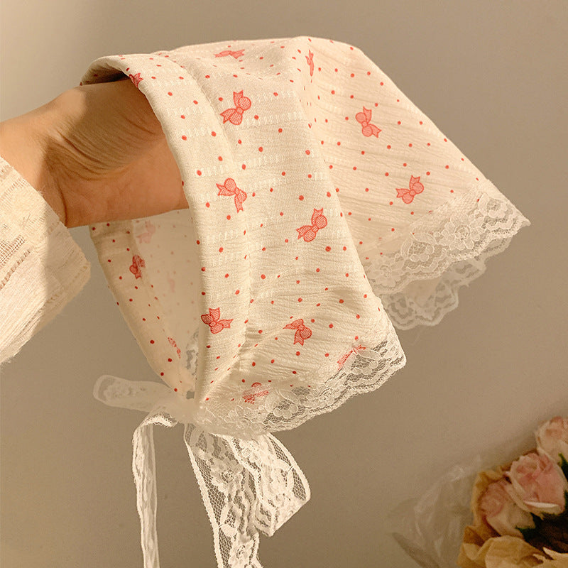 Korean style new fairy style all-over print lace tie-up women's headband - perfect for travel, outdoor activities, and sun protection - triangle scarf