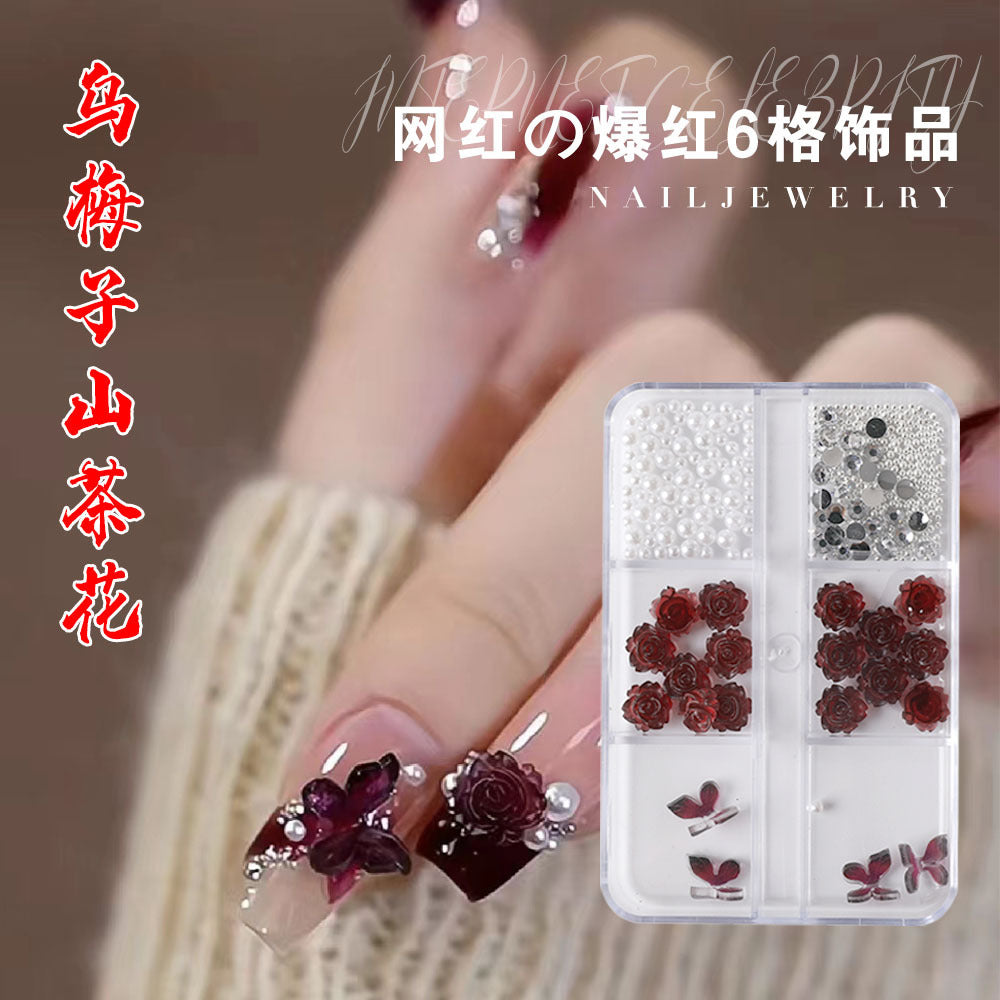 Dopamine manicure accessories, hot girl red camellia, xiaohongshu popular material package, fujino coral butterfly decorations