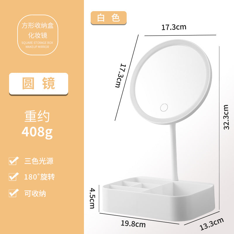 Led storage makeup mirror - smart dimming, home use, lighted plastic desktop vanity mirror, illuminated glass mirror