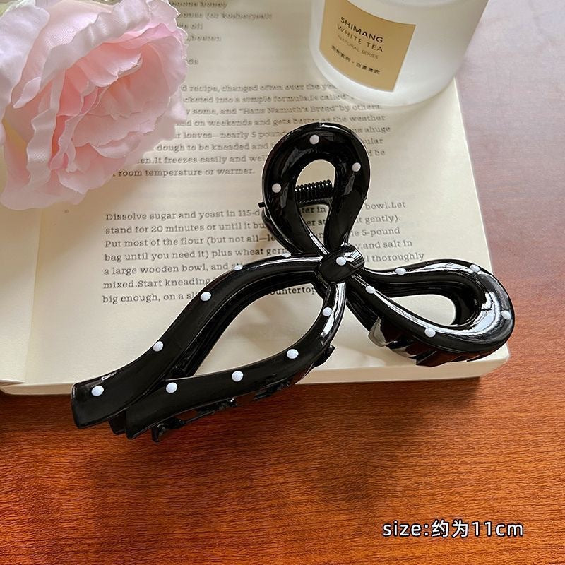 New arrival black and white polka dot ribbon bows large gripper sweetfashion back head plate shark clip fashion gripper