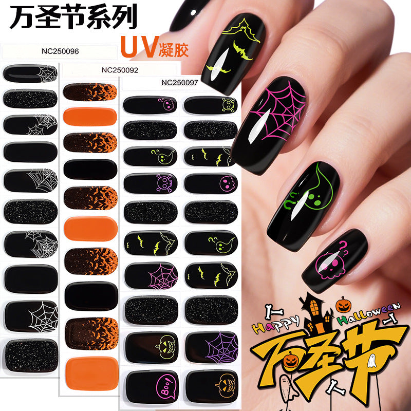 Zhengxiang halloween gel nail art stickers waterproof cross-border uv semi-cured nail stickers customized nail symphony