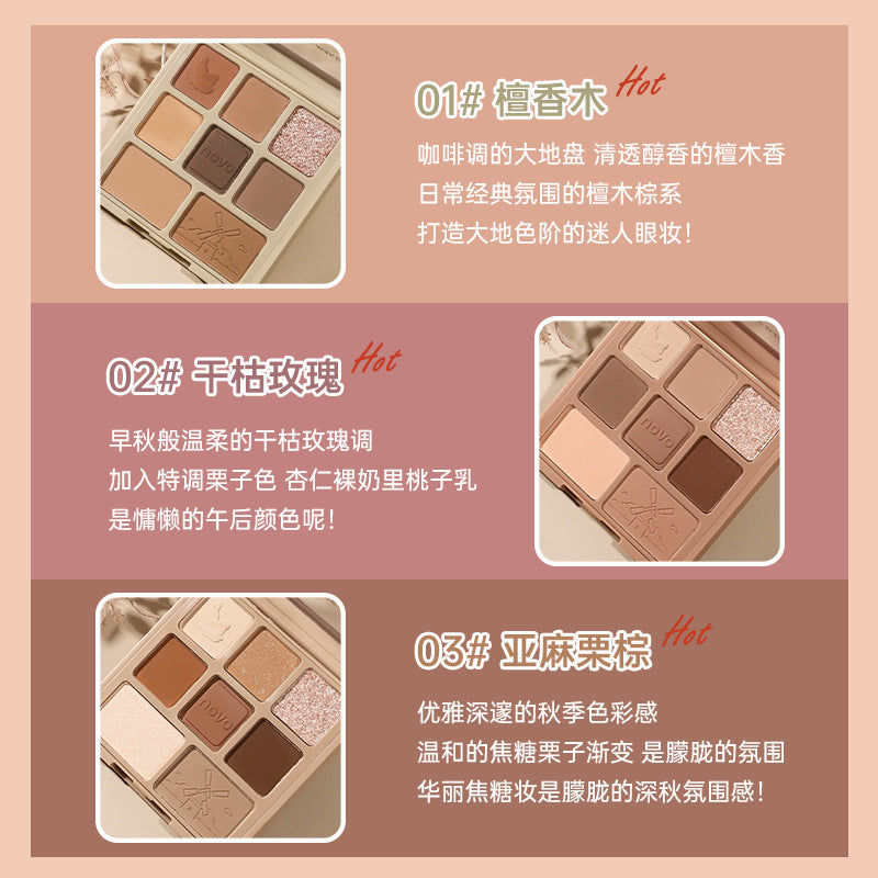 Novo eight-color eyeshadow palette - shimmer, fine glitter, crushed diamond, natural matte, contour, highlight, blush all-in-one palette - wholesale cosmetics