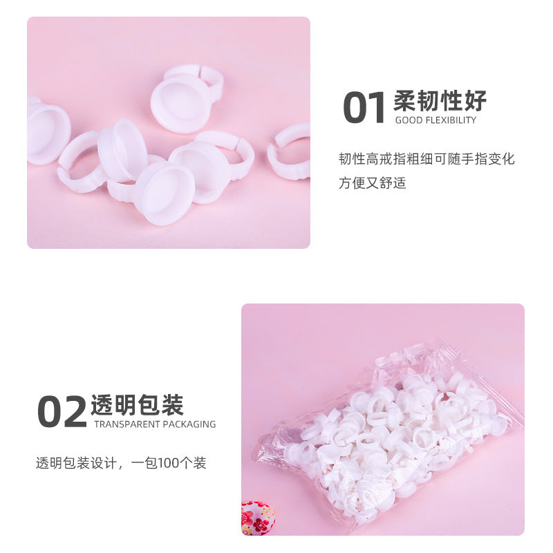 White ring cups, 100 pieces - auxiliary beauty supplies for eyelash extensions, eyelash implantation, beauty salons, glue dipping, and eyelash accessories tools