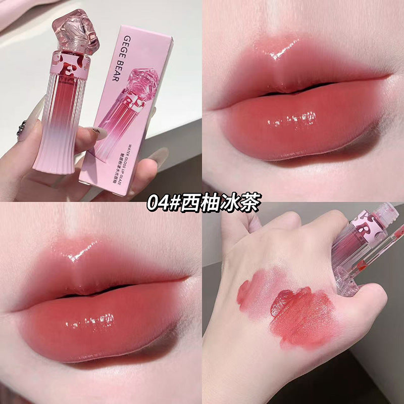 Gege bear charming pink water glossy lip glaze suit women's mirror glass dudu lips pseudo-natural white lipstick
