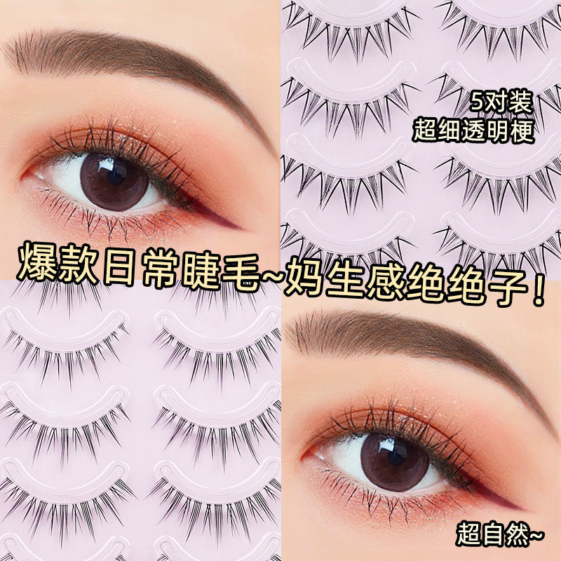 Popular fake eyelashes, thick and long fishtail + a-shaped hair, messy comic little devil, transparent stem lower eyelashes