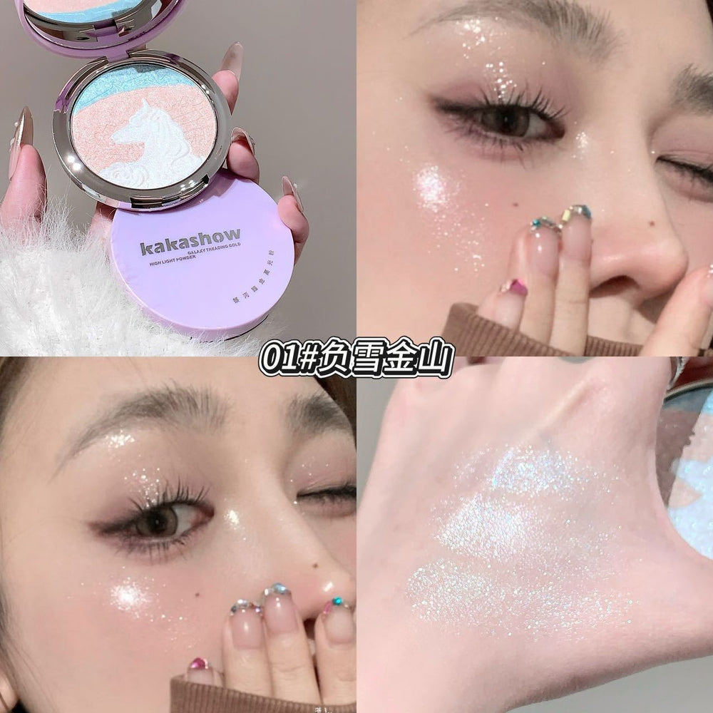 Kakashow galaxy gold high gloss powder pearlescent fine shimmer water glow skin brightening and contouring high gloss eyeshadow comprehensive palette