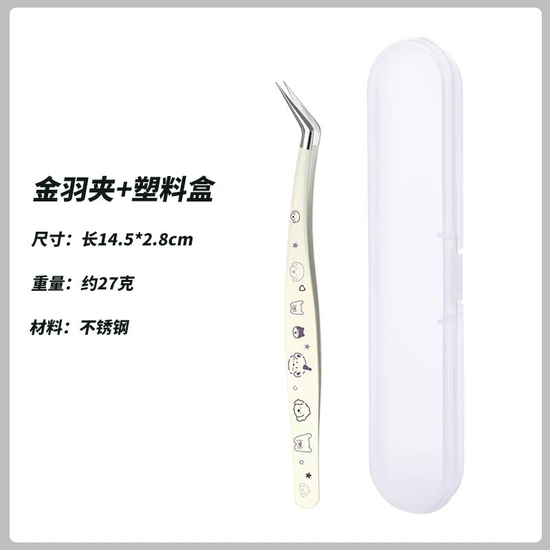 New arrival cartoon hand account tweezers stickers high precision tweezers hand account cultural and creative tools printing gold feather clip eyelash tweezers