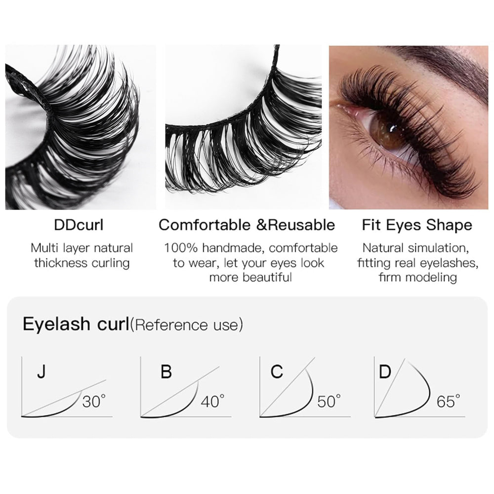 Amazon russian volume false eyelashes, 20 pairs, 3d curl, synthetic fiber, thick & dense mixed set, cross-border bestseller
