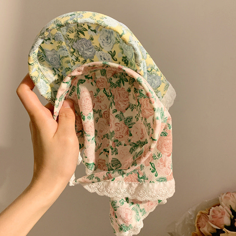 Headscarf women's headband summer cute sweet girl lace triangle scarf hairband french style tie-up photo prop square scarf headwear
