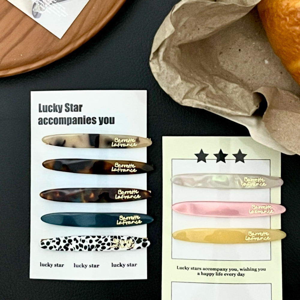 Three-dimensional gold label acetic acid hairpin side clip female side one-word clip 2025 new clip back of head bangs broken hair clip