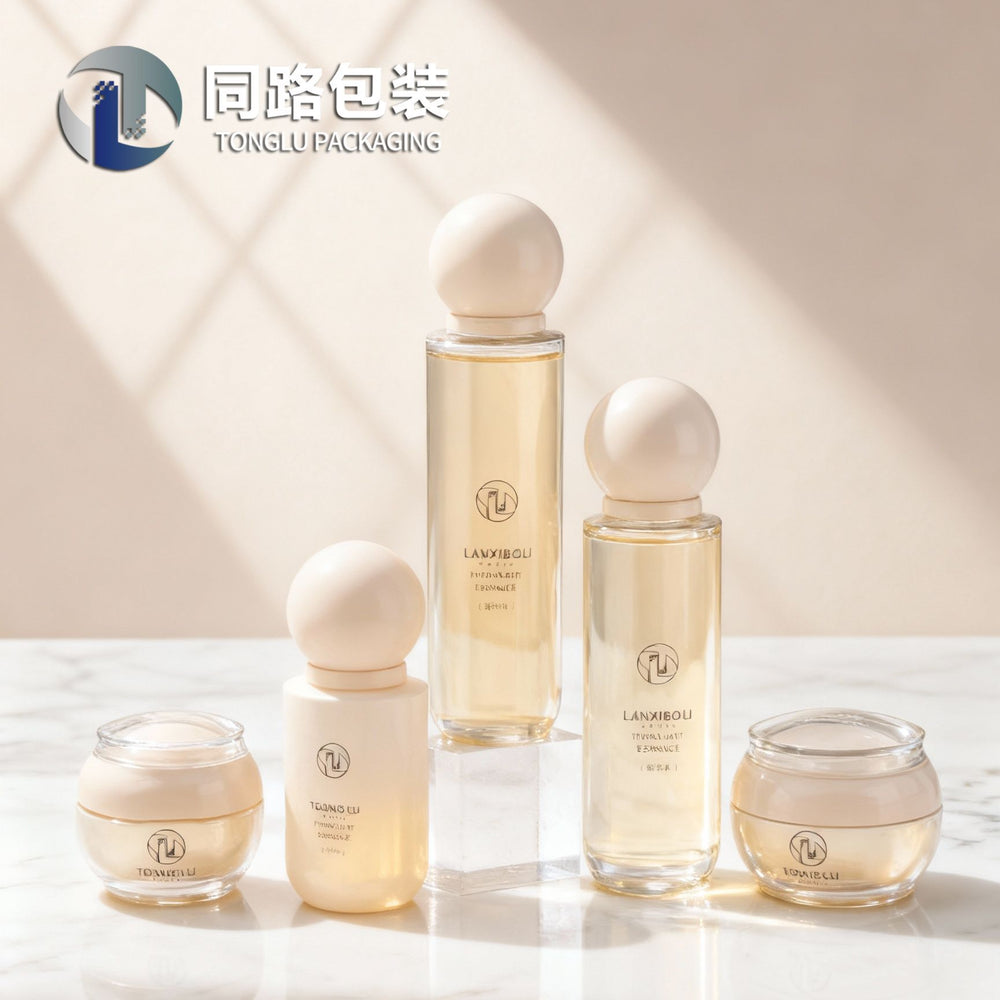 Factory customized round ball cap skincare set glass bottle 50g cream jar cosmetic packaging bottle - direct from the manufacturer