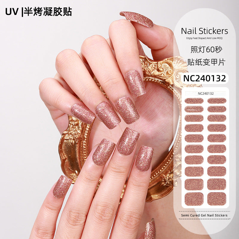 Zhengxiang personalized semi-cured semi-baked gel manicure stickers pure color onion powder korean uv second generation gel nail stickers