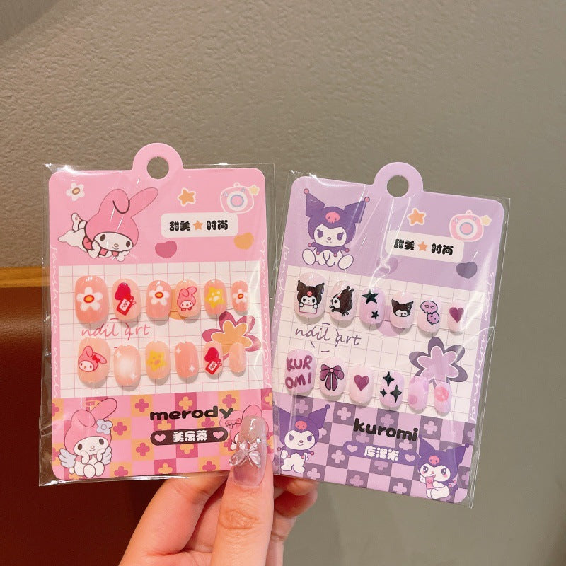 Cartoon cat kids nail stickers - new, non-toxic, odorless, girl's nail art stickers, girls' jelly glue removable press-on nails