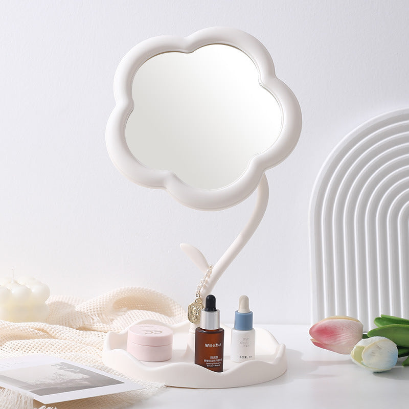 Flower desktop dressing mirror student dormitory portable sunflower makeup mirror plastic storage for home mirror