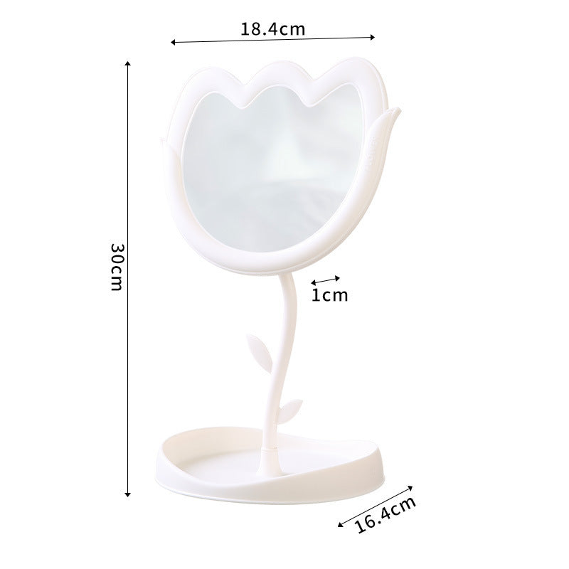 Tulip flower desktop makeup mirror - perfect for dorms, home, and vanity tables - includes storage - plastic mirror