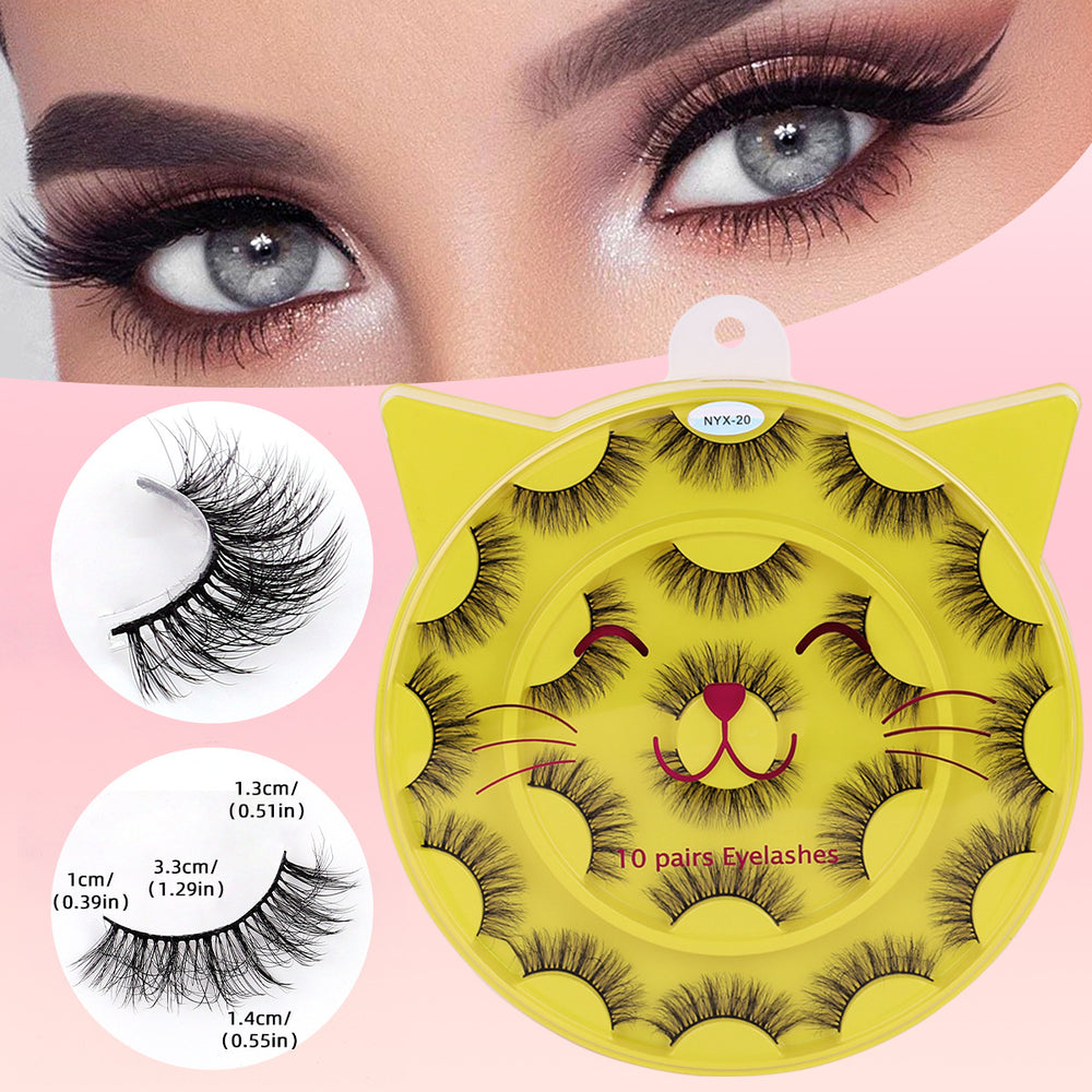 10 pairs of hard stem false eyelashes - voluminous, faux cluster lashes for stage makeup, professional makeup artist grade