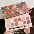Muge leen begonia oil painting style 12-color eyeshadow palette - shimmer, matte, low-pigment pink & brown eyeshadow palette