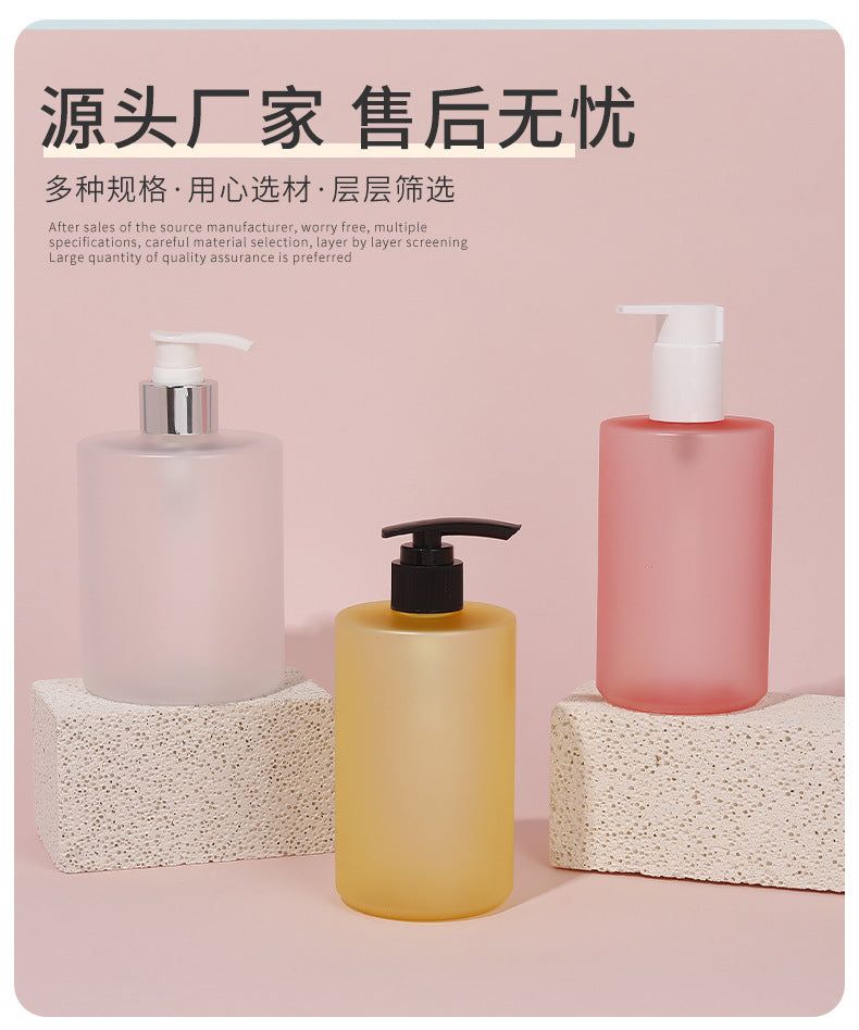 Customizable empty plastic bottles for shampoo, conditioner, and body wash - flat shoulder, pump dispenser, refillable