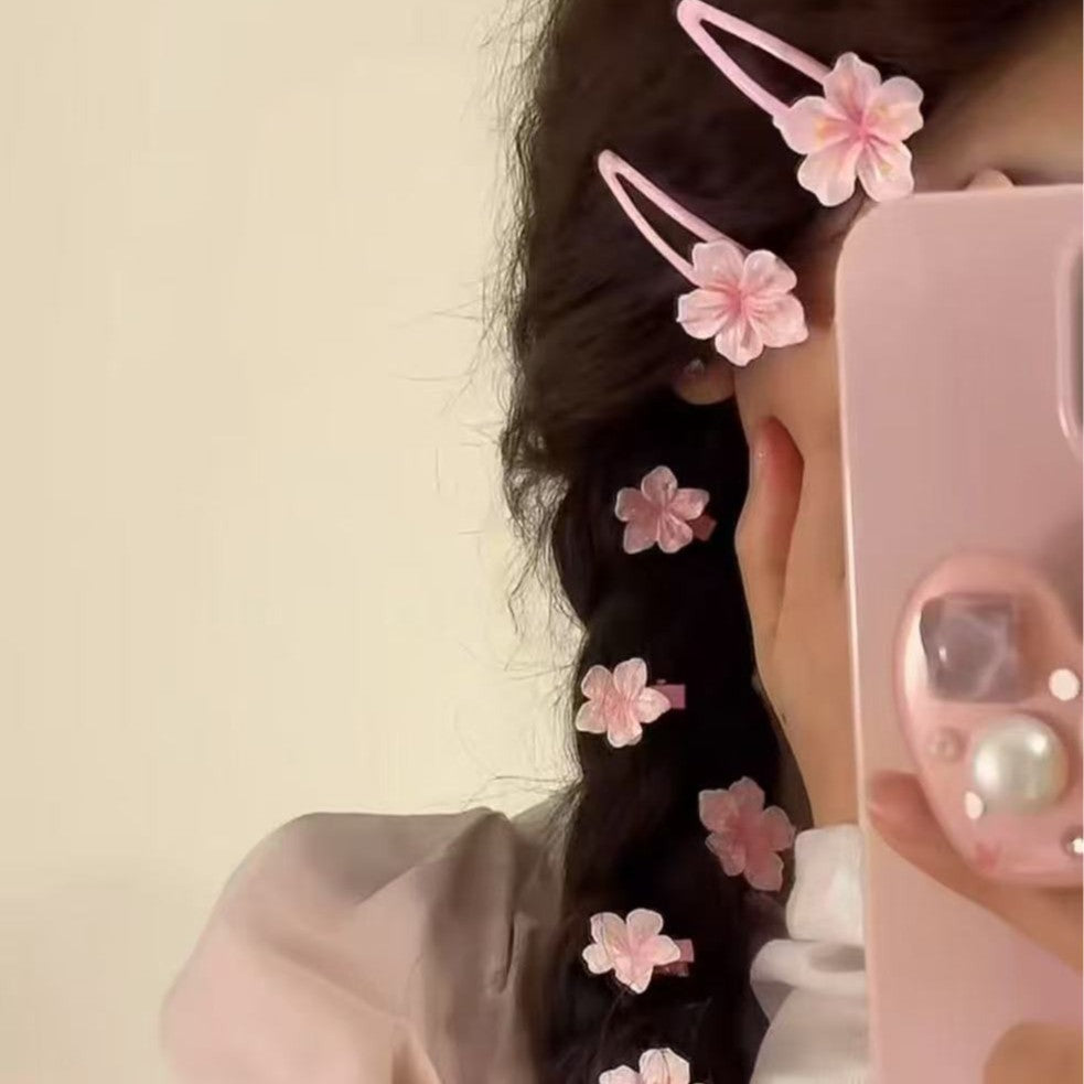Gentle pink cherry blossom hair clip sweetgirl cream texture cute forehead side broken hair bb clip hair tie hair accessories