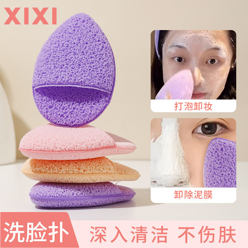 Xixi glove-type facial cleansing puff - expands when wet, gentle on skin, makeup remover sponge with hanging loop