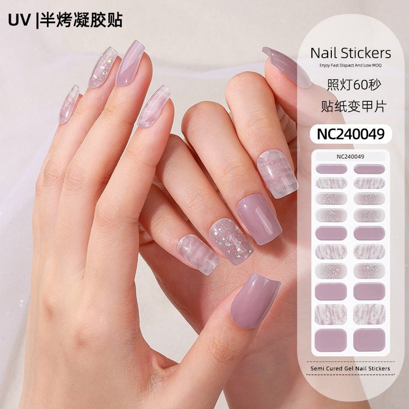Zhengxiang customized second generation uv gel nail art stickers french onion powder baking lamp hardened semi-cured nail stickers wholesale