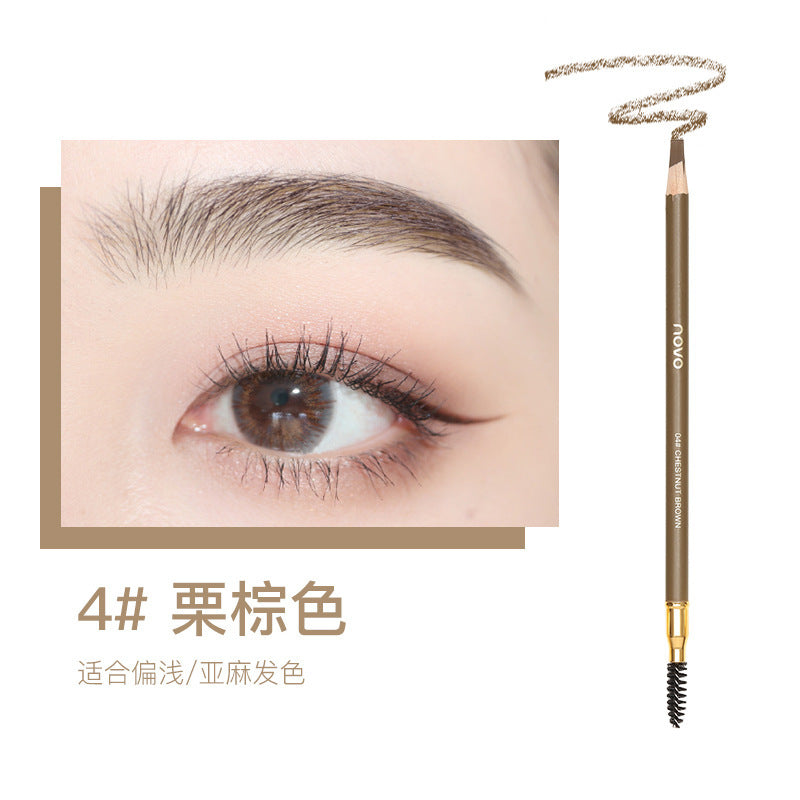 Novo wooden hard core double-ended eyebrow pencil waterproof sweatproof non-fading pencil style sharpenable duckbill flat head