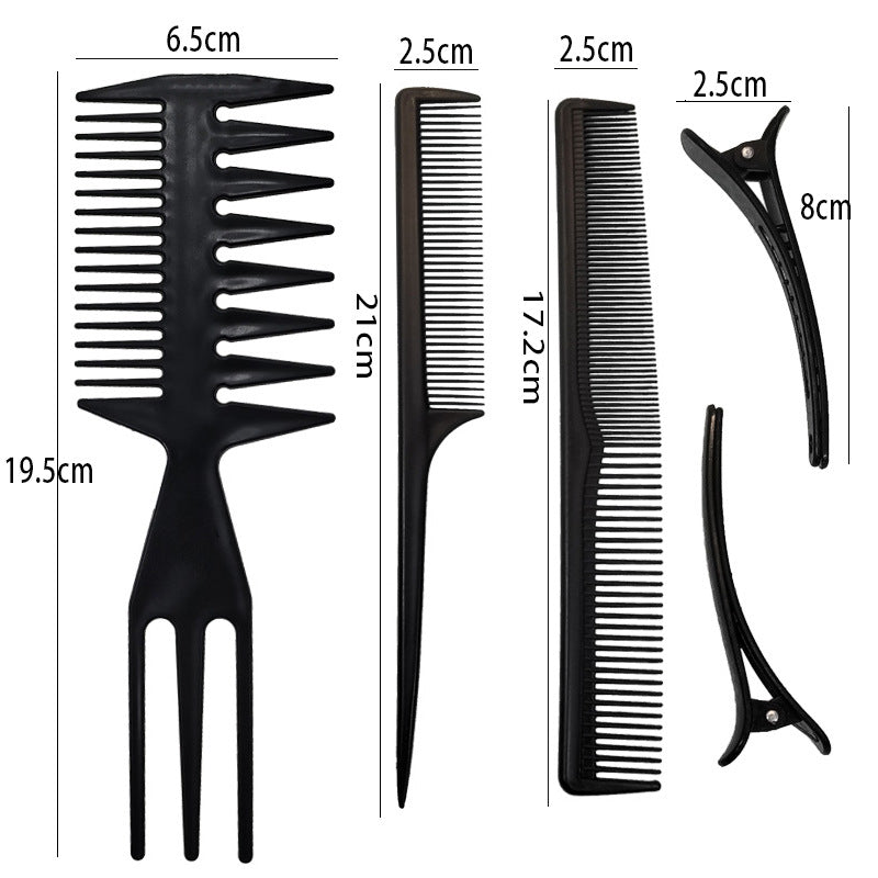 Men's retro oil head comb big back head airplane head for home wide tooth comb clip hairdressing tool five-piece set suit