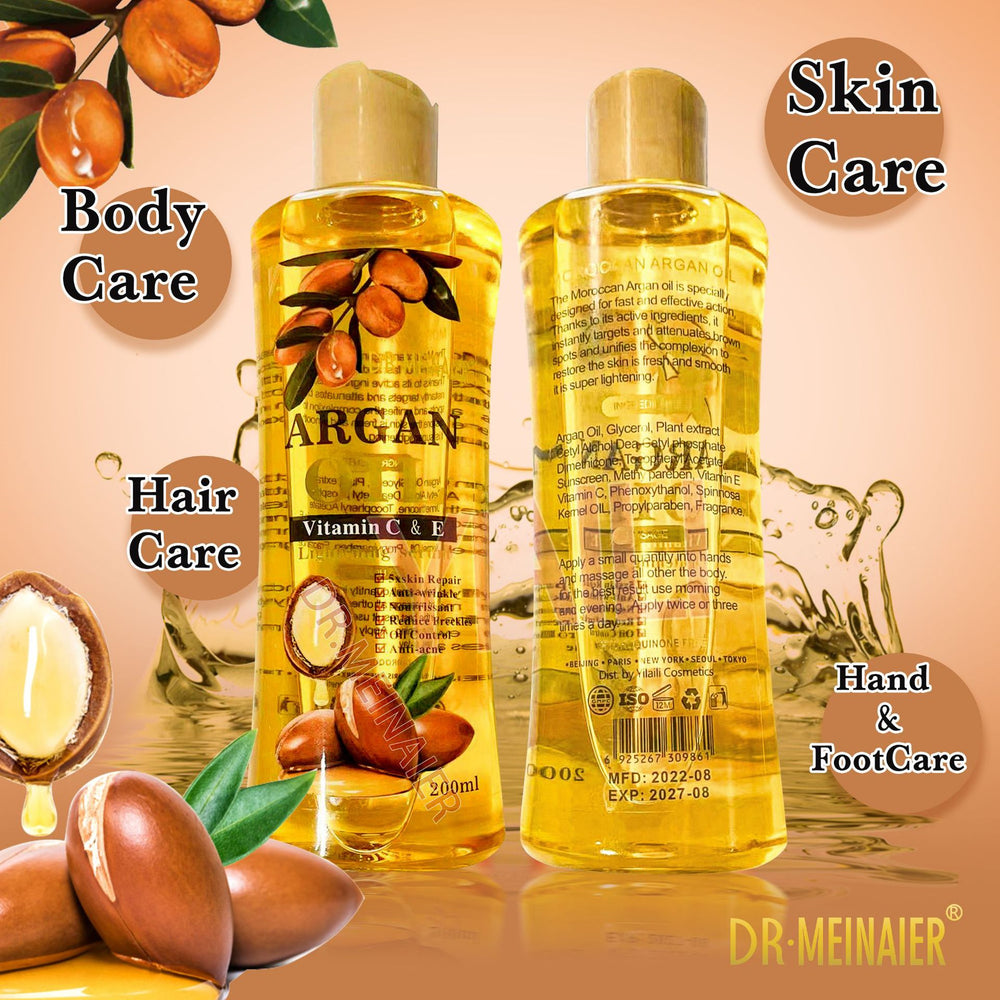 moroccan argan oil - facial & body moisturizing, skincare, massage oil, smoothing hair care - 200ml