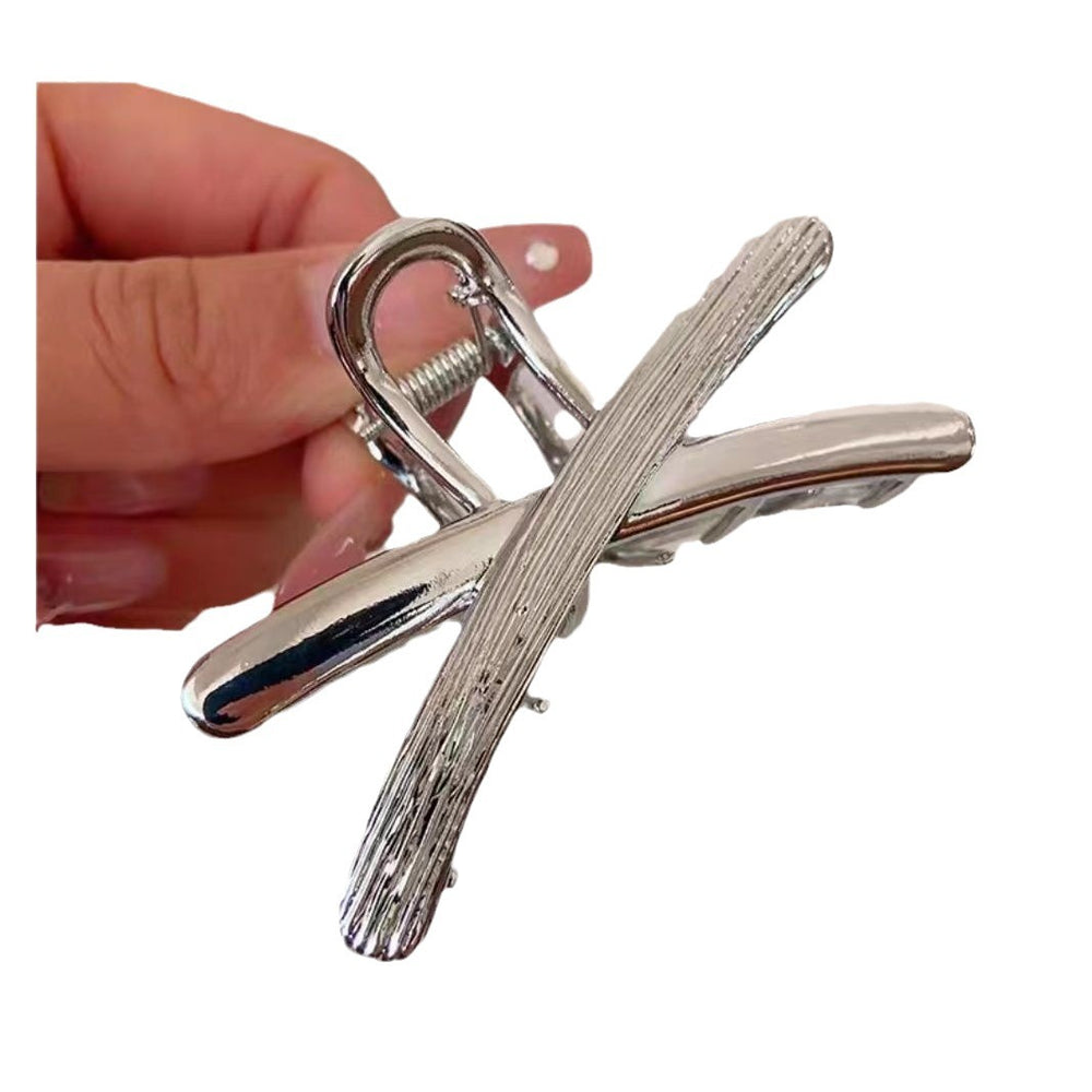 2024 korean new metal cross half claw clip back of head elegant shark clip hair claw headwear for women