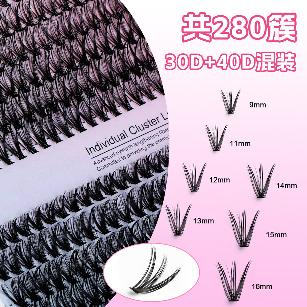 Premium segmented lash kit - 280 clusters, diy self-application, 30d/40d european & american style, voluminous fan lashes with adhesive