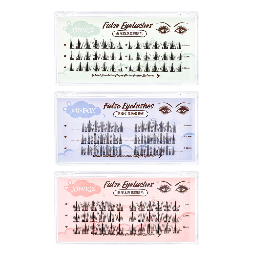 Jonbos lazy girl trilogy false eyelashes - natural & realistic sunflower, wheat stalk, and tower tip single cluster lashes (glue-on)