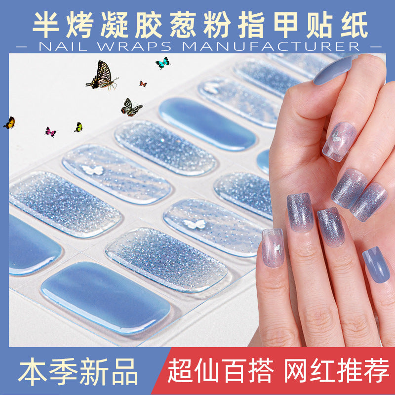 Baking lamp hardening uv second generation gel manicure stickers waterproof hot stamping korean cross-border semi-cured nail stickers personalized