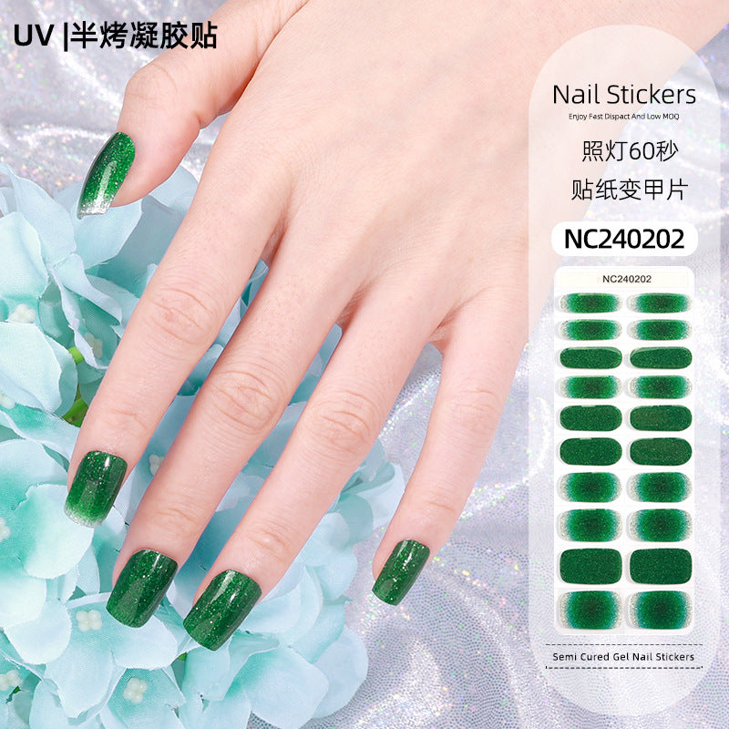 Zhengxiang custom gel nail art stickers french onion powder uv light hardening nail stickers semi-cured christmas wholesale
