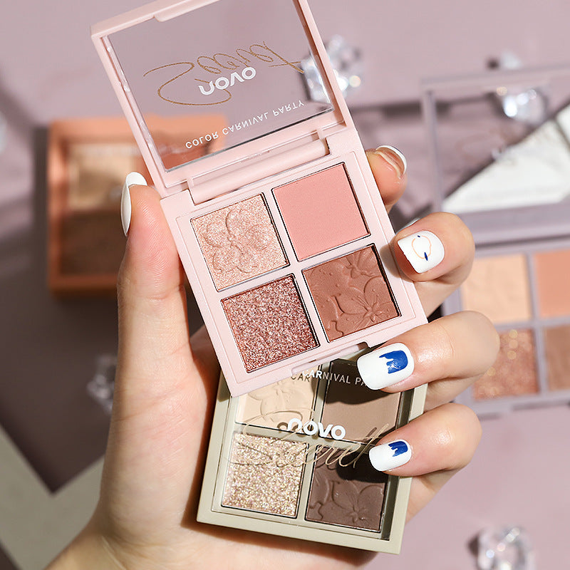 Novo sakura story eyeshadow palette - 4 colors, perfect for beginners, everyday light makeup, shimmer & matte, earth tones