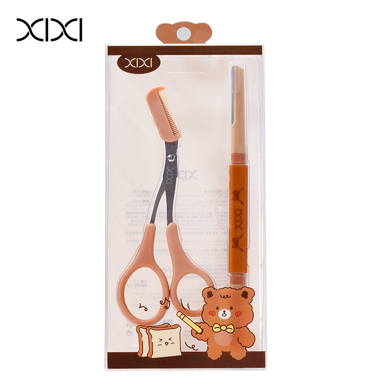 Xixi detachable eyebrow comb, eyebrow scissors, eyebrow razor multifunctional set - beginner's eyebrow shaving kit with macro lens and anti-scratch design