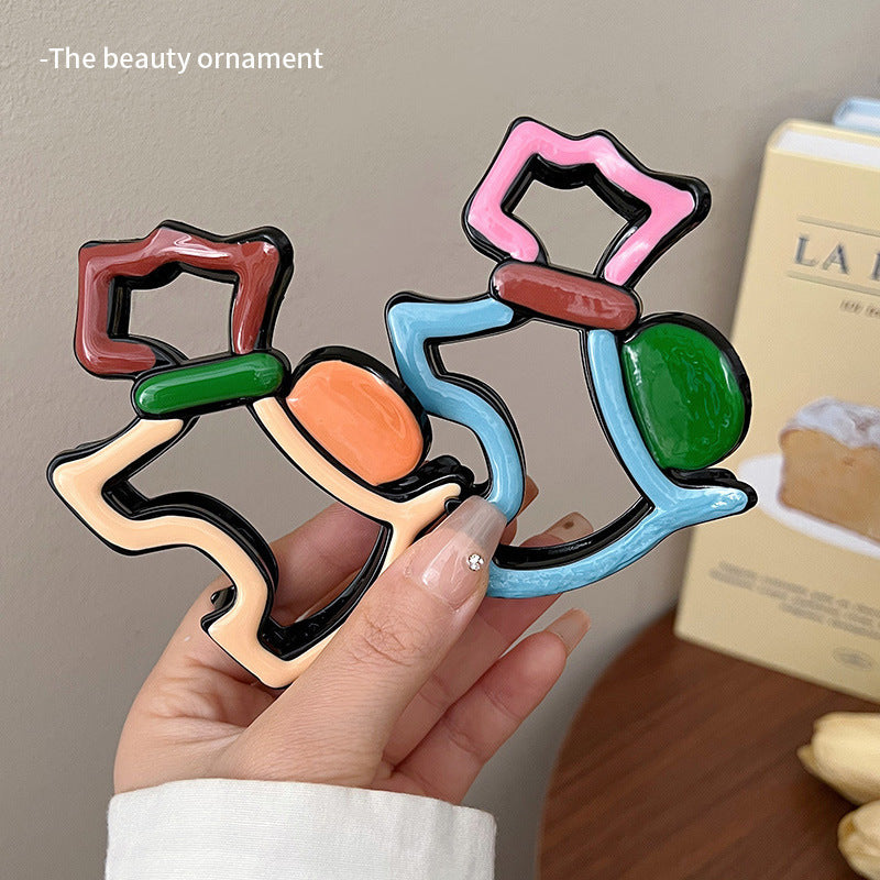 Liu yifei's same style dopamine cartoon puppy gripper for women's back of head hair clip cute color matching shark clip