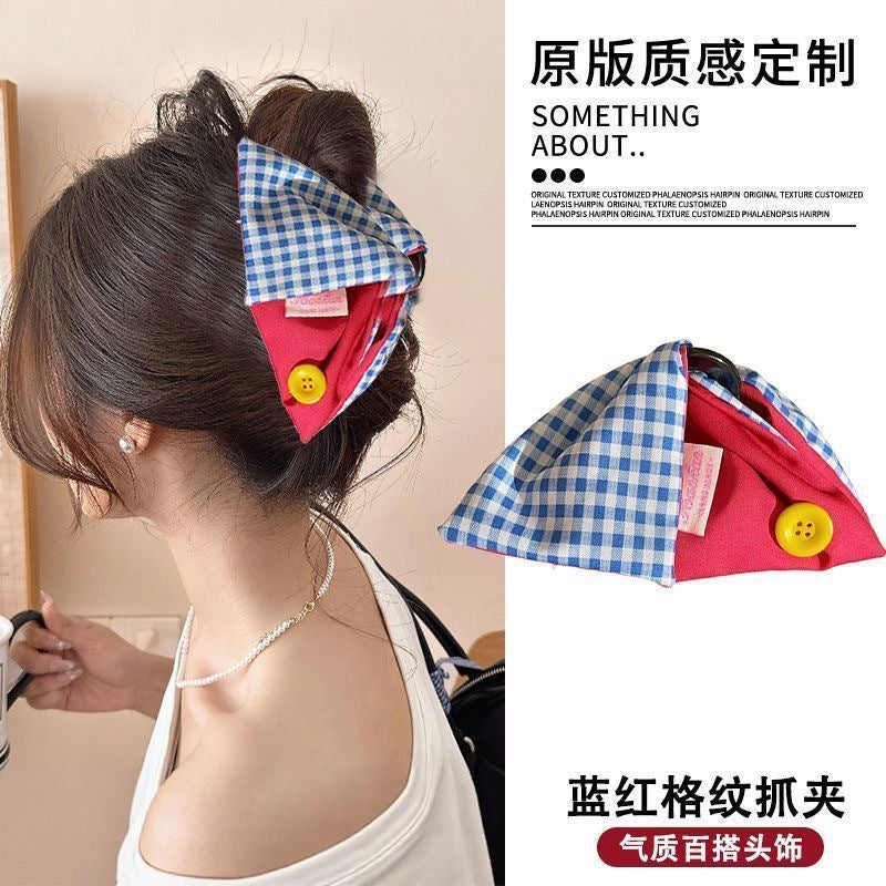 French hepburn style triangle fabric polka dot gripper fashionelegant back of head hairpin plate hair shark clip hair accessories