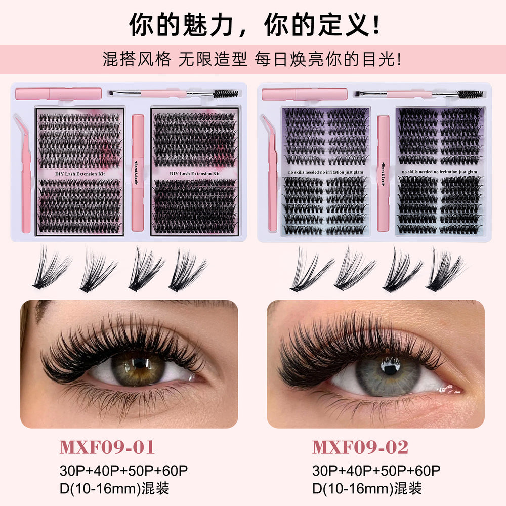 Amazon's best-selling false eyelashes set, large-capacity diy segmented european and american curling eyelashes glue in stock