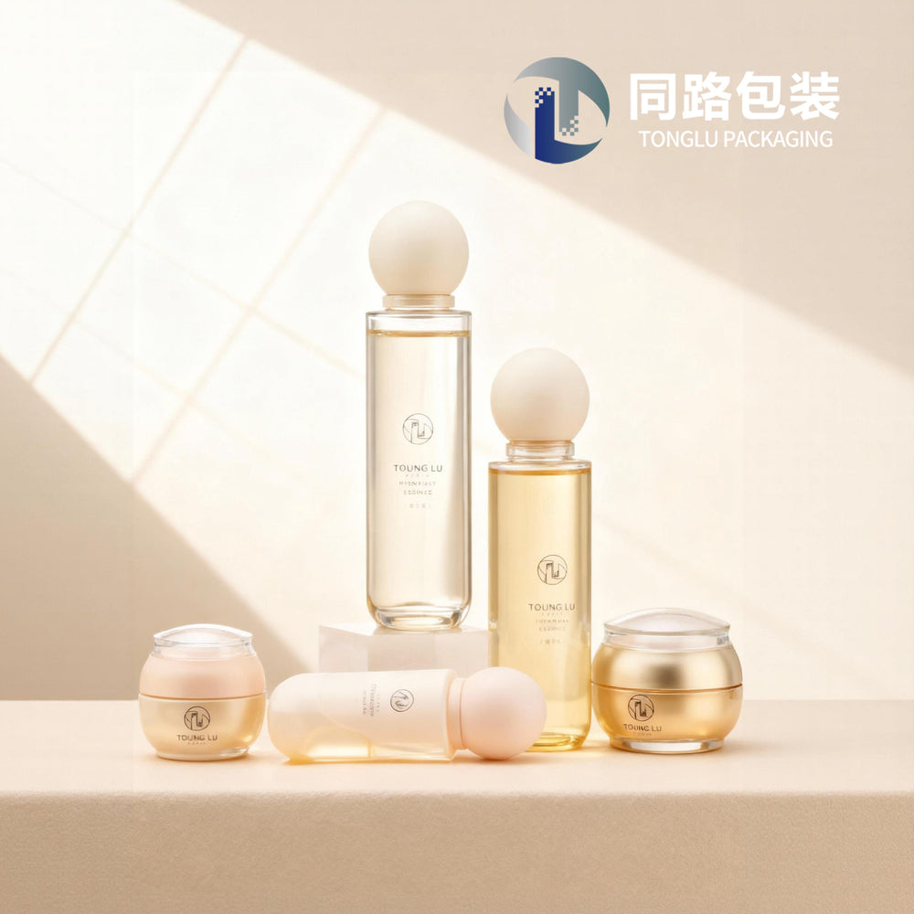 Factory customized round ball cap skincare set glass bottle 50g cream jar cosmetic packaging bottle - direct from the manufacturer