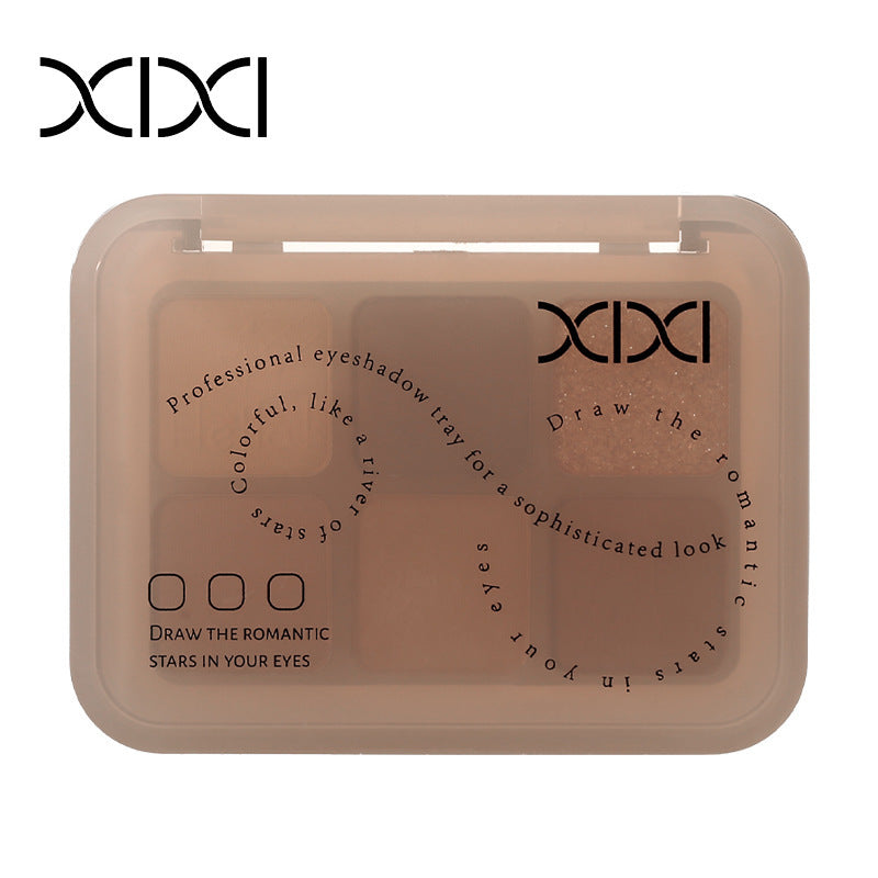 Xixi flower powder mist six-color eyeshadow palette earth milk tea color pearlescent flash matte fall and winter daily gray powder palette