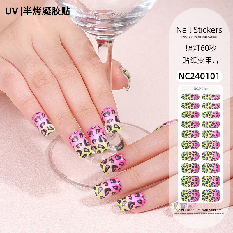 Zhengxiang customized gel manicure stickers korean uv semi-baked semi-cured nail stickers cross-border gradient manicure stickers wholesale