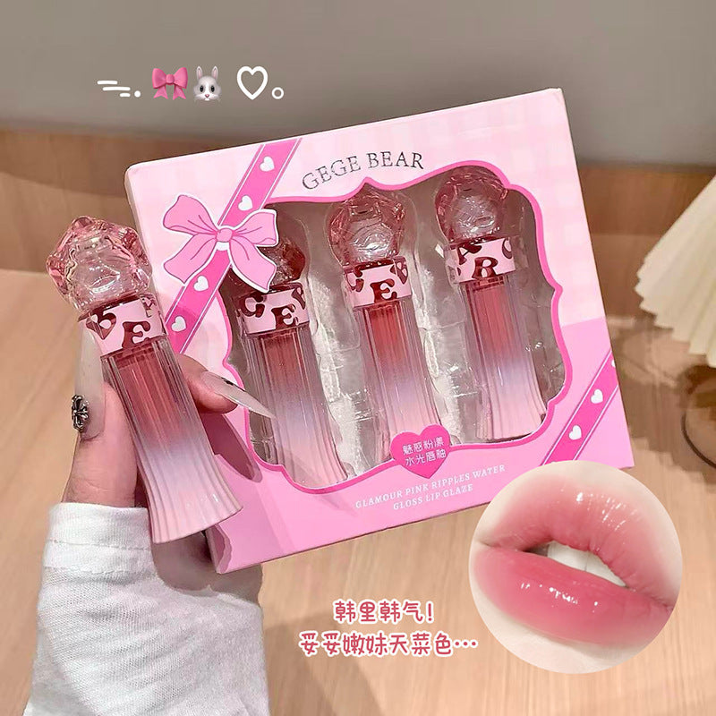 Gege bear charming pink water glossy lip glaze suit women's mirror glass dudu lips pseudo-natural white lipstick