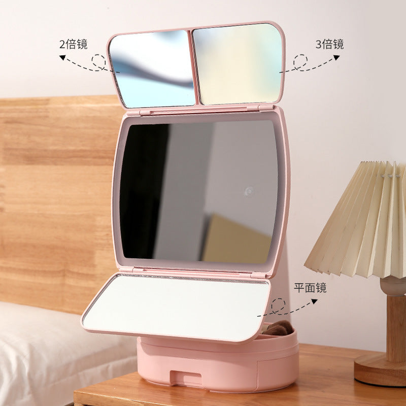 Led makeup mirror with light, rechargeable vanity mirror, desktop rotating fill light mirror, plastic storage, home & living